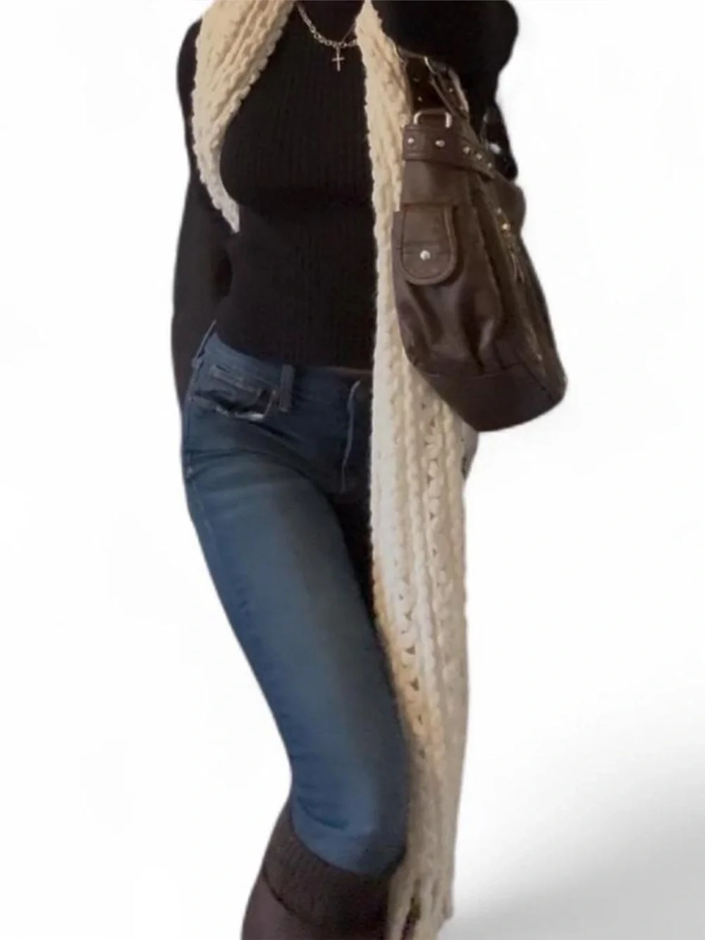 Steve Madden Cream Openwork Knit Scarf
